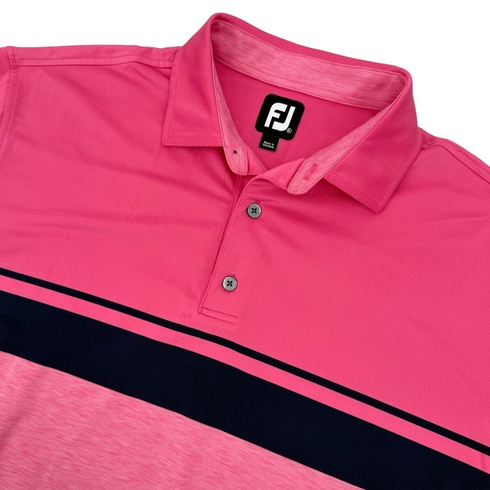 FootJoy Mens Size XL Short Sleeve Golf Polo Performance Shirt Pink Stripe Sports
